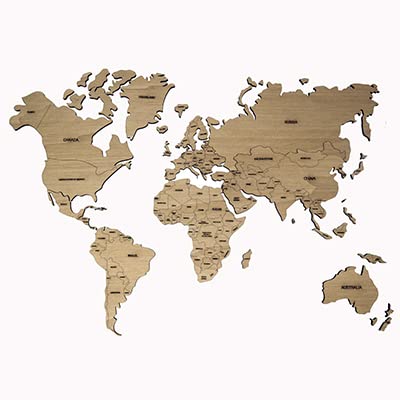 Weltkarte Wand - Hochwertig Holz Weltkarte (Helles Holz) Cover