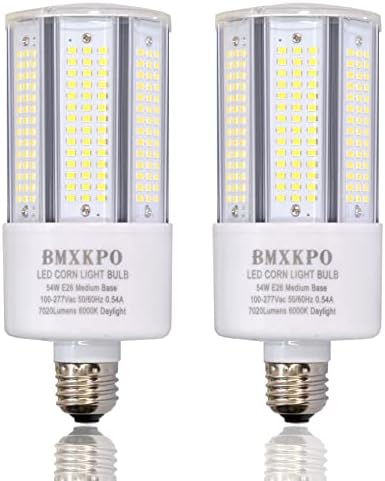 BMXKPO 2 Pack 600W Equivalent LED Corn Light Bulb 7020LM 54W Corn Cob Light Bulb, 6000K Daylight White E26 Base Lamp , for Indoor Outdoor Ceiling Fan Porch Garage Home Lighting
