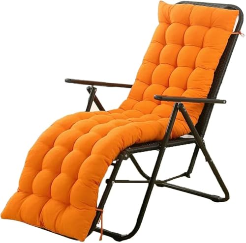 Sun Lounger Chair Cushions, Sundlight Patio Cushions Chaise Outdoor Mattress Recliner Quilted Thick Padded Seat Cushion Reclining Chair Rocking with Ties (155x48x8cm/61x18.89x3.14inch, Orange)