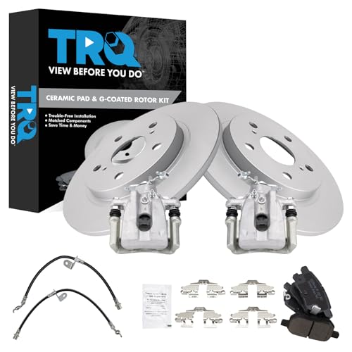 Image of TRQ Rear Brake Pad and Rotor Set Ceramic G Coated Rotors Calipers Compatible with 2009-2010 Pontiac Vibe 2009-2013 Toyota Matrix
