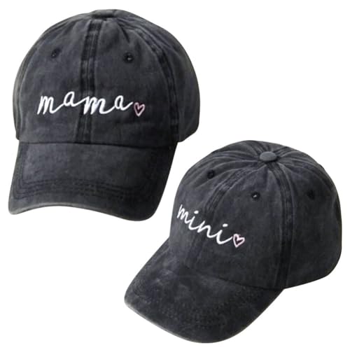 BAOZOON 2 Pcs Parent-Child Baseball Hats Adjustable Mama and Mini Matching Caps Retro Snap Cap for Mother Child Daughter Son(Black)