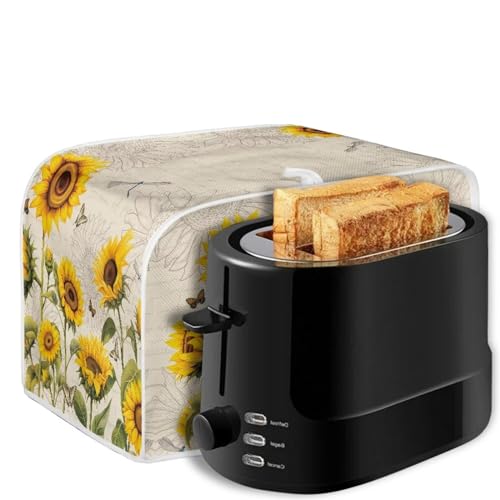 Image of 4 Slice Toaster Cover with Handle, Universal Fits, Sunflower Dragonfly Retro