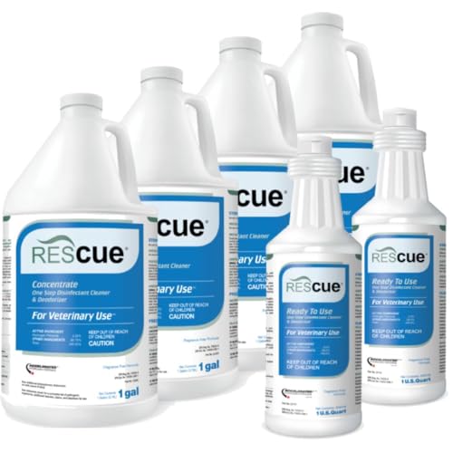 REScue Gallon Concentrate 4 Pack & RTU 32oz Disinfectant 2 Pack – Disinfectant Cleaner for Vet Use, Designed to Clean Kennels, Litter Boxes & More
