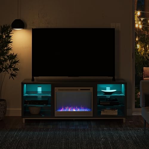 Ameriwood Home Lumina Fireplace TV Stand for TVs up to 70 Inch, Replaceable Electric Fireplace Insert Heater, Remote Control, Timer, Color Changing LED Lights, Crystal Ember Flames, Graphite Gray image 4