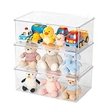 yaenoei Set of 3 Small Stackable Storage Bins with Hinged Lid, Clear Acrylic Organizer Boxes for Makeup, Cosmetics, Home and Office Supplies Storage