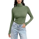 Camiseta térmica para mujer, cuello alto, manga larga, algodón, talla grande, capa base elástica, cintura cónica, cuello apilado, hombros rectos, elegante camiseta básica, verde menta, 5XL