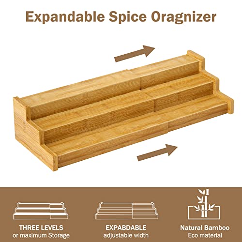Hndjyt Spice Rack Organizer For Cabinet,3-Tier Bamboo Expandable Spice Storage,For Kitchen Cabinet,Cupboard,Pantry #TOP1