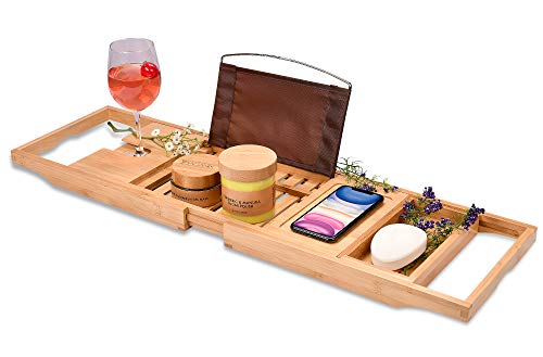 Homemaid Living Bamboo Bathtub Tray, Perfect Expandable Bathtub Caddy for Reading Rack or
