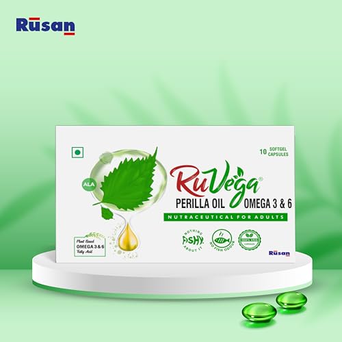 Image of Rusan RuVega Plant-Based Omega 3 & 6 Softgel 50 Capsules | Herbal Perilla Oil with ALA | Fish-Free Softgel Nutraceutical for Adults | Vegan Supplements | Supports Heart, Brain, Joint & Skin Health