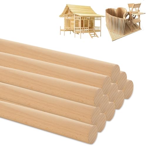 CYEAH 12 Pcs Dowel Rods Wood Sticks Wooden Dowel Rods, 1 x 12 Inch Unfinished Hardwood Sticks, Round Natural Wood Crafts Unfinished Hardwood Sticks for Craft Arts DIY