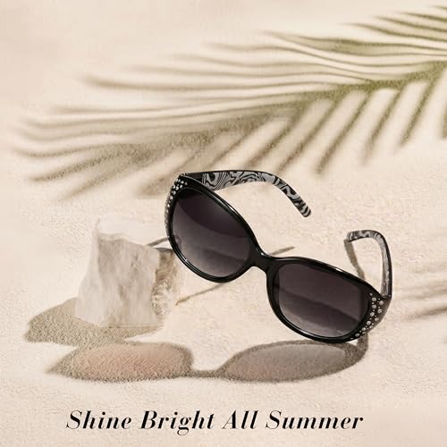 Image of LVIOE Polarized Sunglasses for Women Rhinestone Design Wrap Around Shades | UV400 Protection Fashion Sun Glasses Stylish Elegant Frame, Bonus Cleaning Cloth & Soft Pouch Plus Essential Accessories