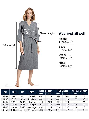 Sioro Plus Size Women Robes Kimono Cotton Lightweight Bathrobe Fall Summer Long Knit Soft Housecoat Light Sleepwear V-Neck Ladies Nightwear Steel Gray X-Large #TOP4