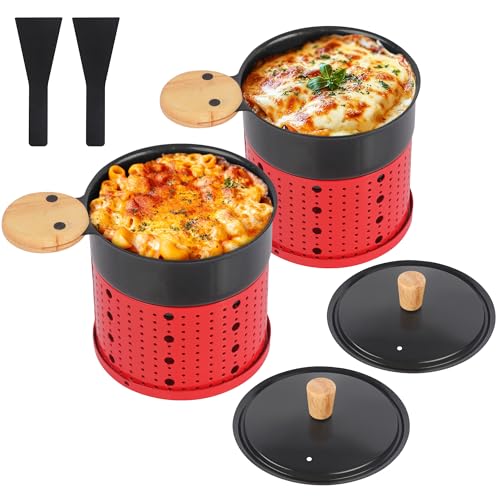 ipow 2er Set Mini Raclette Grill Racletteofen Set antihaftbeschicht Kerzenraclette für Teelichter Mini Raclettes Teelicht-Raclette mit 2 Schaufeln und Deckel Rot