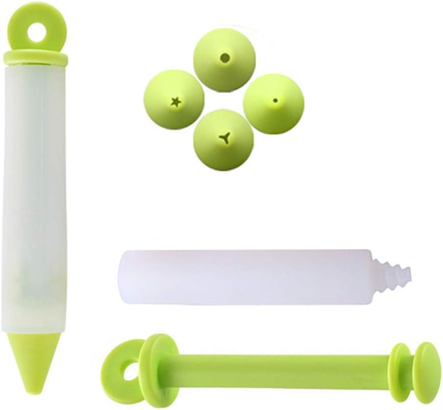 Fyuan Cream Syringe Pen for Cake Pastry DIY Decorating Tools,Silicone Icing Chocolate Plate Paint Pen,Easy Squeeze Reusable Baking Tools for Kitchen Bakery, Green (2Pcs)