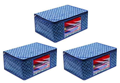 Image of Non woven storage bags for clothes saree cover fancy saree cover with zip combo & cloth organizer for wardrobe (3)