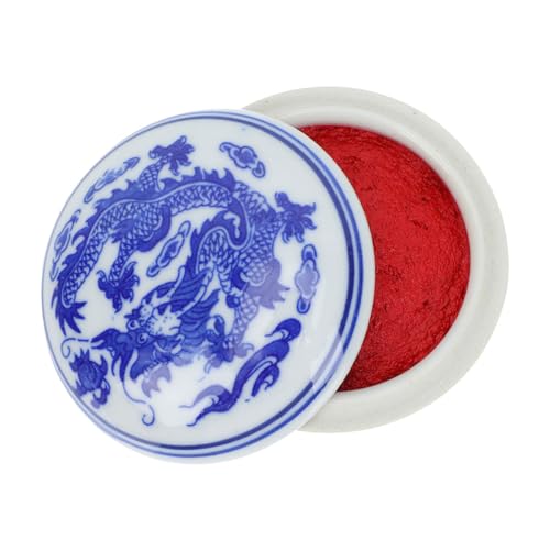ノーブランド品 文房四宝国画書道印泥盒 青花陶瓷インクパッド 絵画用滑らか描画スタンプ台 書道練習用大容量朱肉