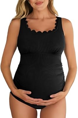 Summer Mae Ribbed Scallop Maternity One Piece Swimsuit - Cutout Bathing Suit