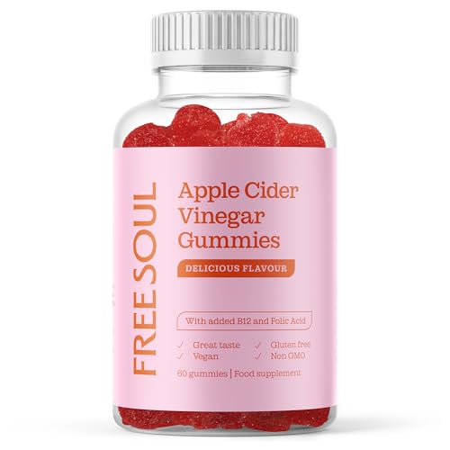 Apple Cider Vinegar Gummies with The Mother 1000mg | Enhanced with Vitamin B12 & Folic Acid | 60 Vegan ACV Capsules with Pomegranate & Beetroot Powder | Natural Ingredients by Free Soul
