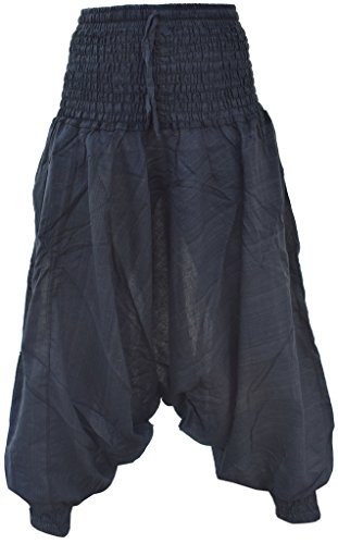 Little Kathmandu - Pantalones sencillos con tiro holgado tipo harem y cintura elástica con múltiples capas para mujer negro negro Talla única