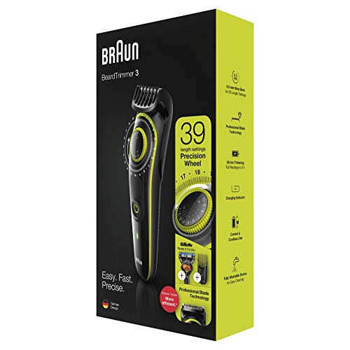 Image of Braun Beard trimmer BT3241 with precision dial, 2 combs and Gillette Fusion5 ProGlide Razor Trimmer 80 min Runtime 39 Length Settings (Black)