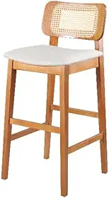 Banqueta Alta Fiorella Cozinha Madeira Maciça Encosto Tela Rattan Sextavada (Linho Bege)