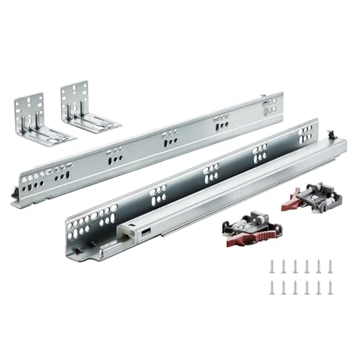 VEVOR Bottom Mount Drawer Slides 6 Pairs 18 Inch Heavy Duty Ball Bearing Soft Close Full Extension Steel Tracks Noiseless Guide Glides for Cabinet Kitchen Drawers with Locking 100 Lbs Capacity