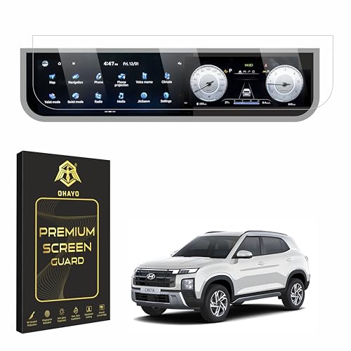Image of OHAYO Military Strength Screen Protector For For Hyundai Creta 2025 9H+ Hardness, Strong Protection, Full Screen Edge-to-Edge Cover, Scratch Resistant, Bubble-Free Install, Ultra HD Clarity,With installation kit