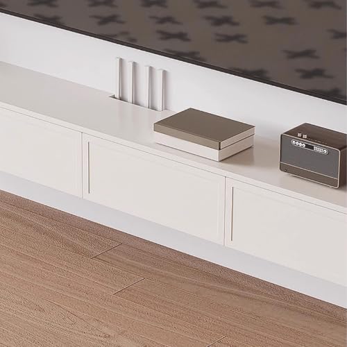 Mobile TV sospeso moderno da 55 pollici, supporto multimediale da parete con cassetti, 200 cm, in legno massello, elegante finitura nera, ideale per l'arredamento del soggiorno
