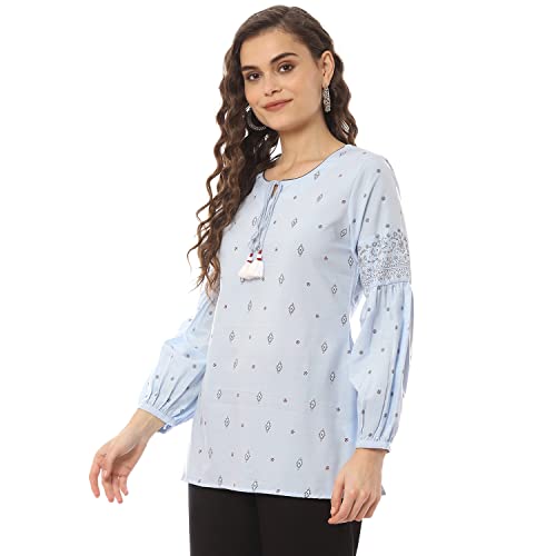 Image of Rangriti Blue Art Silk Short Top for Women