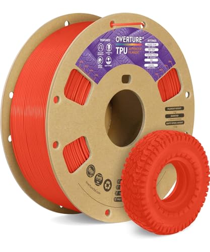 Image of OVERTURE TPU Filament 1.75mm Flexible Roll, 95A Soft 3D Printer Filament, 1kg Spool (2.2 lbs), Fit Most FDM Printer (TPU Neon Red)