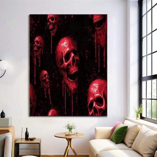 Impression sur toile 60x90 cm crâne rouge finition premium