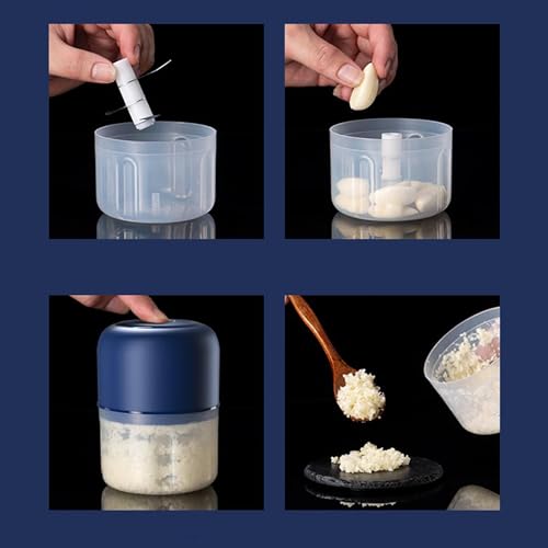 EUROXANTY Picadora de Carne | Licuadora portátil con Batería recargable | Picadora automática para Cebolla, Hielo y Frutos secos | Mini-Picadora eléctrica con Cuchillas de Acero inoxidable (Azul) - imagen 5