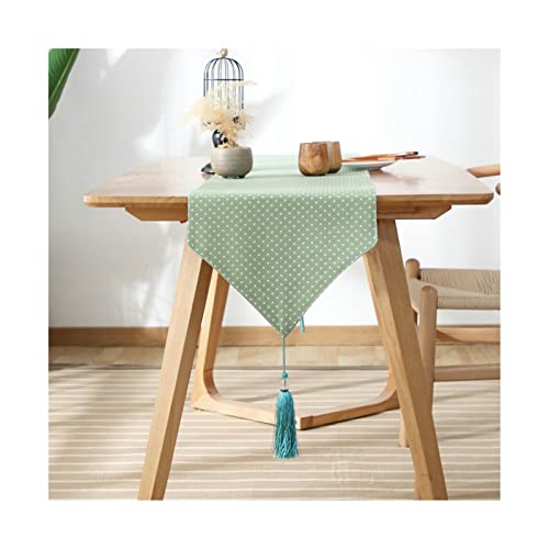 Chemin de Table en Coton Vert 33x100 cm à Pois pour Table Longue