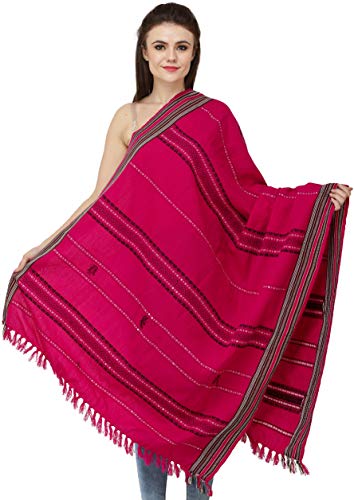 Shawl from Nagaland with Woven Border and Thread Weave - Pure Wool3