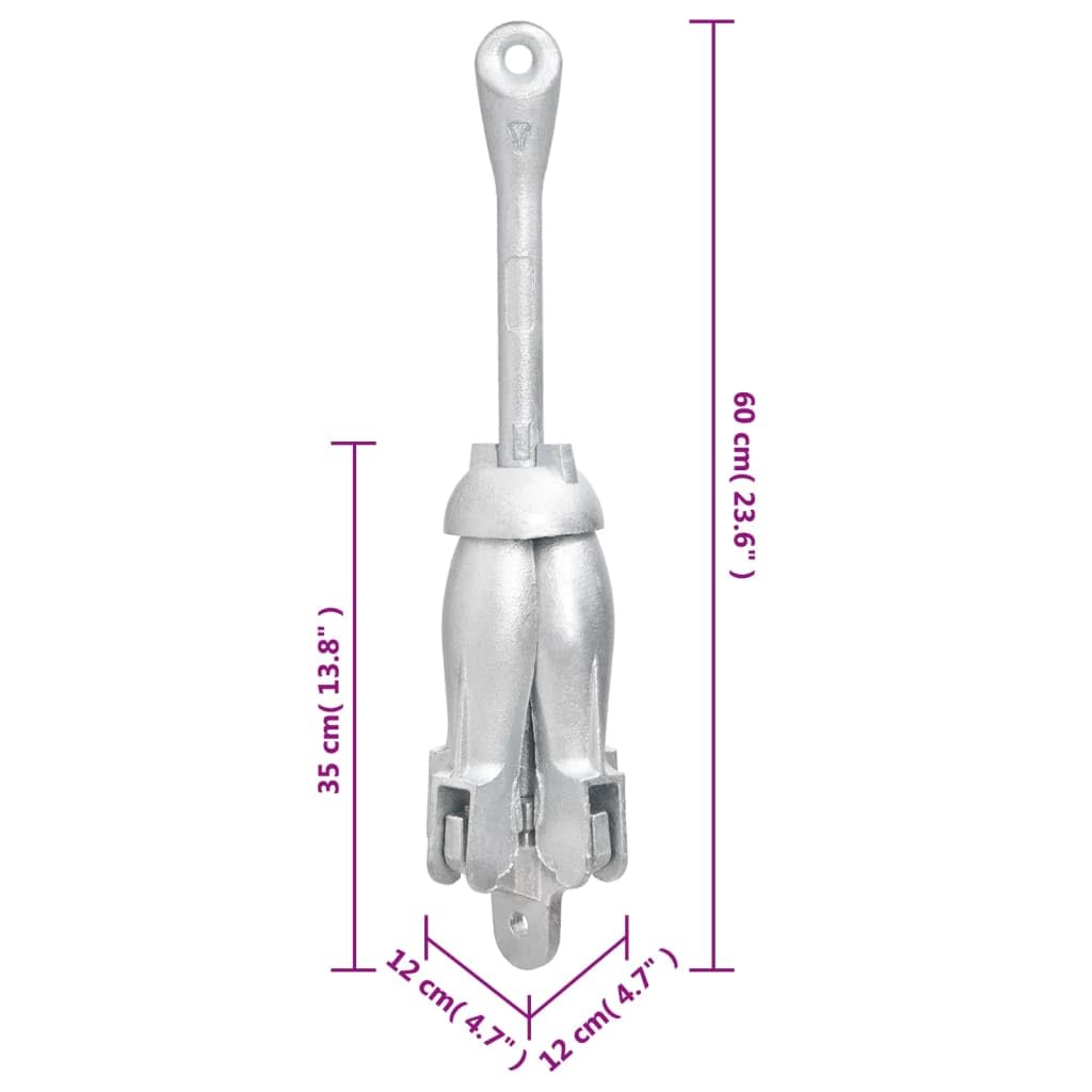 Anclaje plegable de hierro fundido galvanizado en caliente, 8 kg, con 4 hoyuelos para barco, kayak, bote inflable y vela, plegable compacto para mar, río y mar, agarre seguro en arena y barro