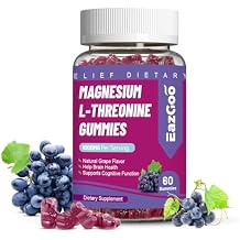 Magnesium Threonine Gummies 1000mg, L-Threonine Gummies for Adults, Great Magnesium Supplements for Brain, Non-GMO, Gluten Free, Vegan, 60 Grape Magnesium Gummies, 30 Day Supply