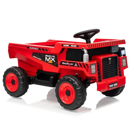 Garvee 12V Ride On Dump Truck for Kids, Ride On Car with Remote Control, Construction Vehicles with Dump Bed & Shovel, Ride-On Toys 16.5 in Spacious Seat, Music, Headlights, Soft Start, Red
