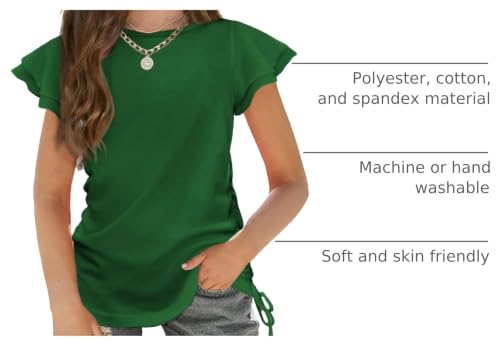 Image of Arshiner Girls T Shirts Ruffle Short Sleeve Ruched Knot Side Tunic Blouse Summer Tee Tops