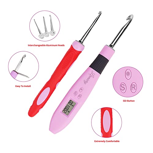 Counting Crochet Hook Set Digital Ergonomic Crochet Hook-LED and 2 Levels Brightness Dimmable Light Up Crochet Hooks& Digital Stitch Counter - image 2