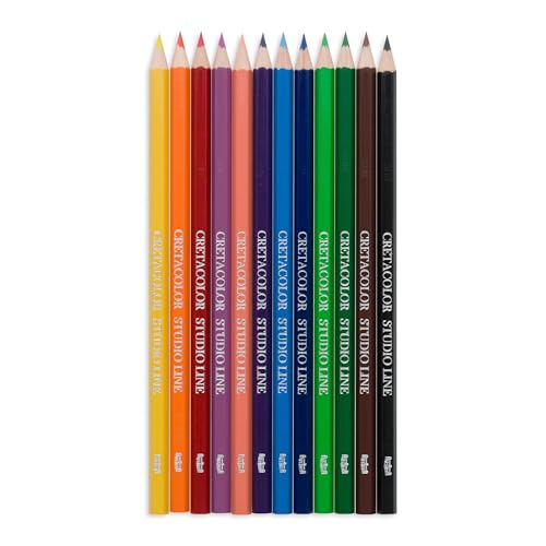 Image of BRUSTRO Artists' Sketch Book Wiro Bound, Size A5 (5.8x8.3 in), 160 GSM, 116 Pages with Cretacolor Studio Colouring Pencils, Set of 12, Assorted Bright Colours|Ideal for Sketching,Drawing