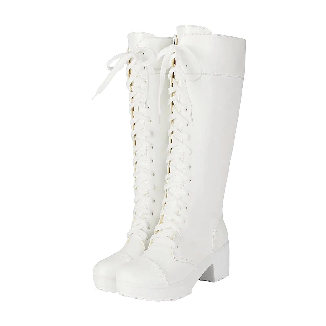 Womens Knee High Lace-Up Combat Boots Chunky Platform Goth Boots
