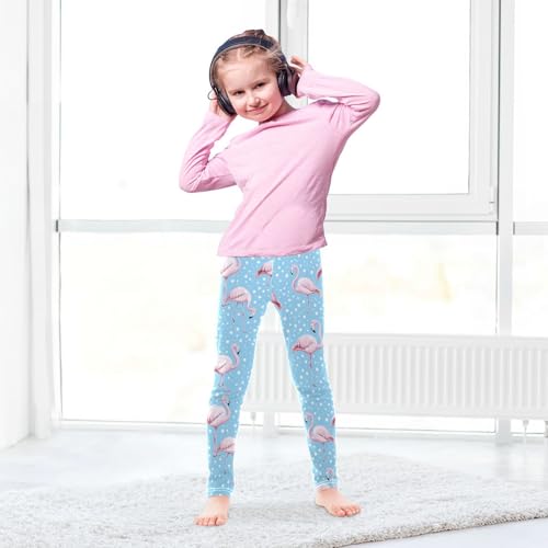 Flamingo Cute Girls' Leggings Toddler Doodles Cartoon Blue Kids Yoga Pants Dance Active Tights 4T4