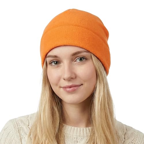 Winter Warm Wintermütze für Damen und Herren, Unisex Solid Outdoor Sport Radfahren Mütze Fleece Ski Beanie Skull Cap (DE/NL/SE/PL, Alphanumerisch, Einheitsgröße, M, Orange)