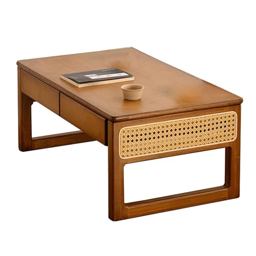 LYUCAYHQ Mesa Baja Japonesa con Cajón de Almacenamiento, Estructura de Madera Maciza Sala de Estar, Dormitorio, como Asiento de Suelo(Brown,80x50x35cm/31x20x14in)