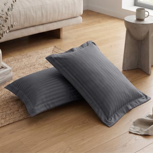 Image of Home Sizzler 210TC Satin Stripe Microfibre King Size Pillow Covers (18 X 27 Inches) - Grey, Set of 2