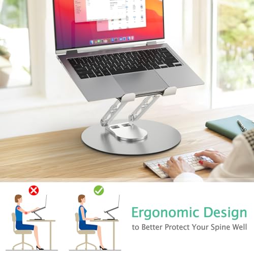 Image of Laptop Stand for Desk Adjustable Computer Stand with 360 Rotating Base Ergonomic Laptop Riser Mount for Desk Foldable Protable Computer Desk Fits with MacBook Pro Air, Round