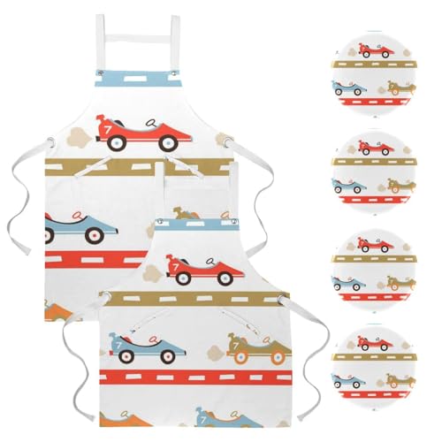 Tablier de serveuse pour cuisine et restaurant motif course automobile
