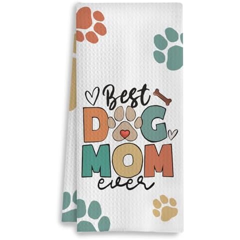 COWEB Dog Mom Kitchen Towels, Dog Mom Gifts, Dog Lovers Owners Gifts for Women, Colorful Dog Paws Hand Towels for Bathroom, Dog Dish Towels, Dogs Kitchen Bathroom Decor, 16x24 Inches Cover