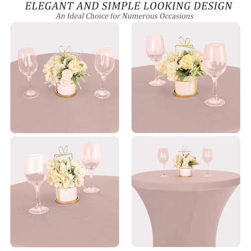 Image of 4 Pack 32x43 Inch Cocktail Table Cover Spandex Stretch Square Corners Tablecloth, Cameo Brown Cocktail Table Cloth Fitted High Top Table for Bar, Weddings, Birthday, Banquet, Party (Cameo Brown)