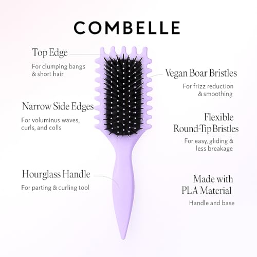 Image of Combelle 5-in-1 Curl Hair Brush | Vegan Boar Bristles | Bio-Based PLA Handle | Detangling, Defining & Frizz Control for Curly & Wavy Hair | For Men & Women - Purple